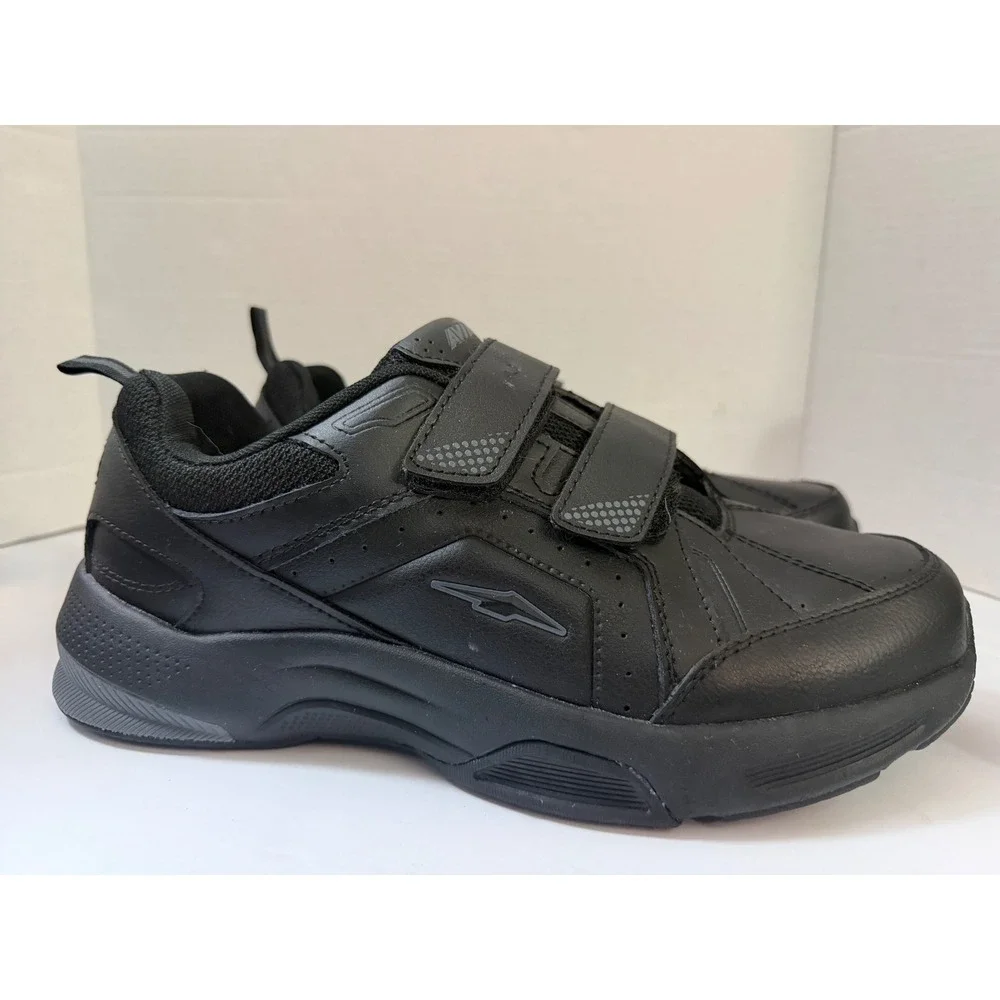 AVIA Men's Strap Black Leather Walking Shoes Memory Foam Insole 10W WIDE WIDTH